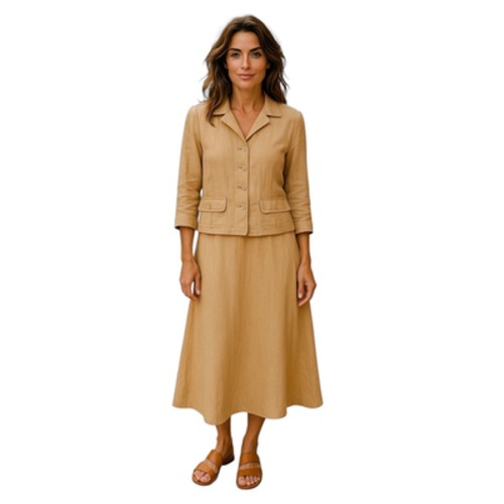 Talbots Suit Dress Jacket sz 10 Women Linen ‎ Beige Midi Tank Sleeveless Minimal